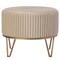 Fabulaxe Round Velvet Ottoman Stool Raised with Hairpin Gold Base, Cream, Medium QI004324.CM.M - alternate 1
